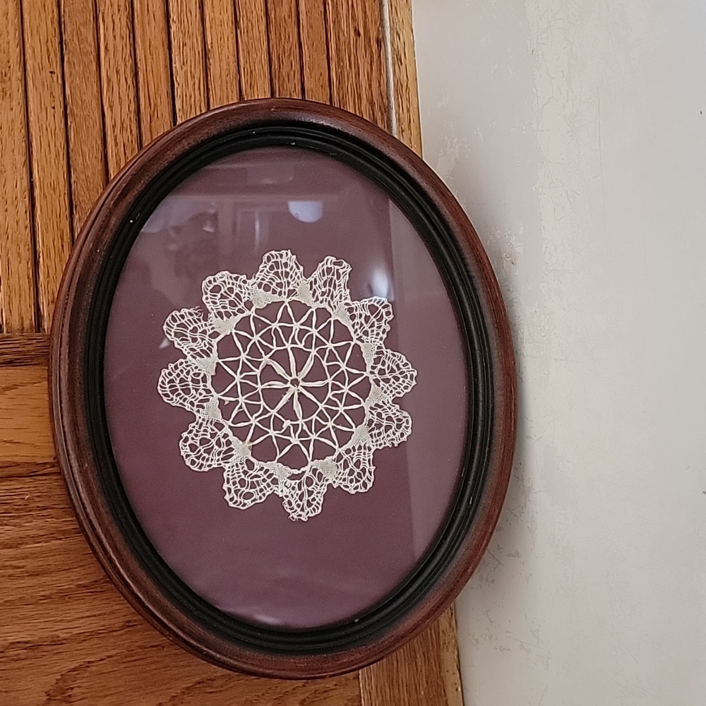6" x 11" Framed Antique Handmade Doily